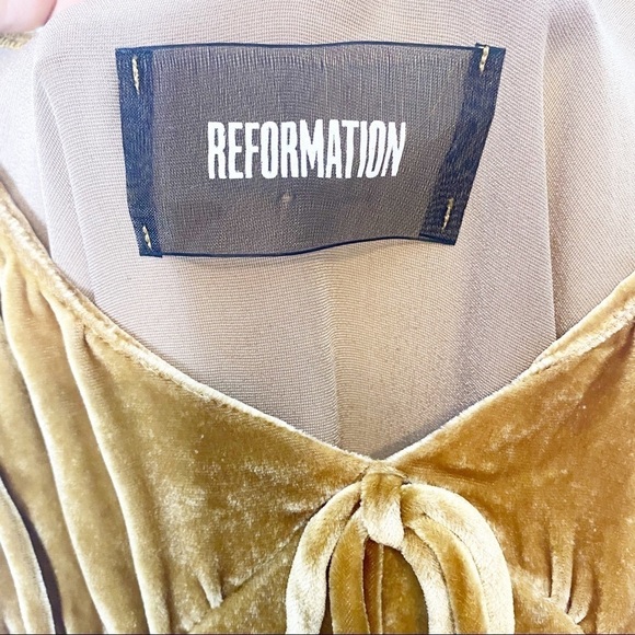 Reformation Dress Polly Dress in Gold Silk Velvet XS New NWT - Picture 5 of 10